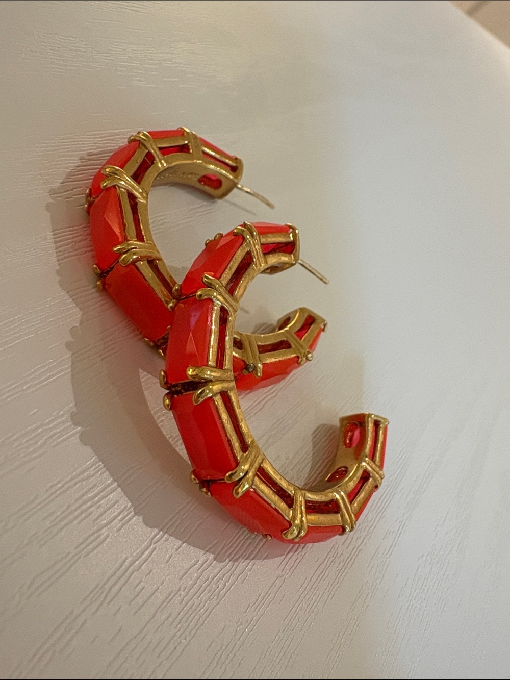 Kate Spade Gold-Tone Hoop Earrings with Pink Faceted Inlay